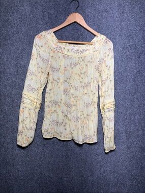 LC Lauren Conrad Pale Yellow Floral Square-Neck Blouse